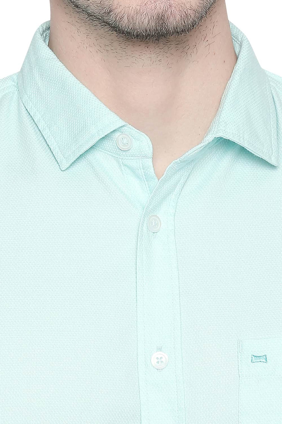 BASICS SLIM FIT BLEACHED TURQUOISE DOBBY SHIRT