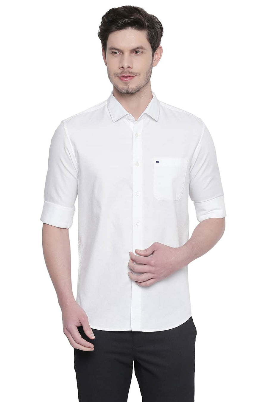 BASICS SLIM FIT BLANC WHITE DOBBY SHIRT