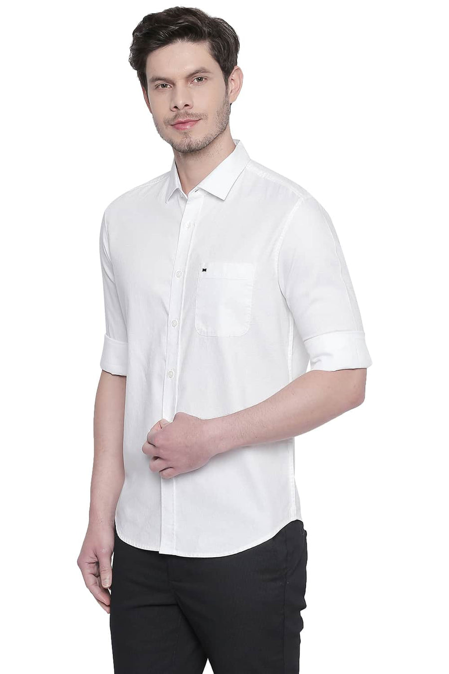 BASICS SLIM FIT BLANC WHITE DOBBY SHIRT