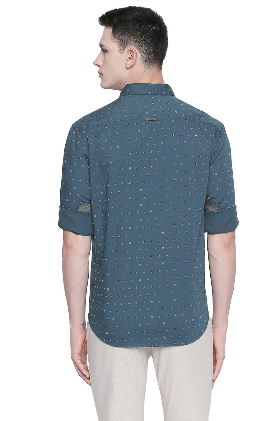 BASICS SLIM FIT CORSAIR BLUE TWILL PRINTED SHIRT