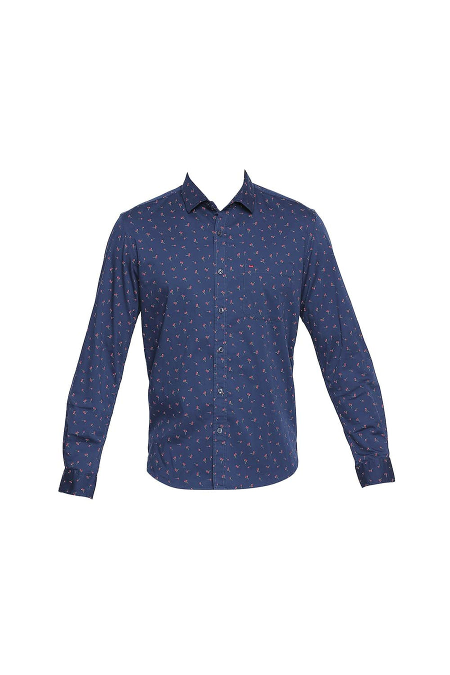 BASICS SLIM FIT ENSIGN BLUE PRINTED STRETCH SHIRT
