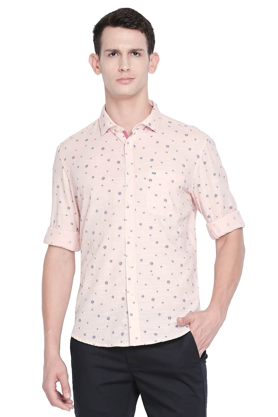 BASICS SLIM FIT SOFT PINK PRINTED SHIRT
