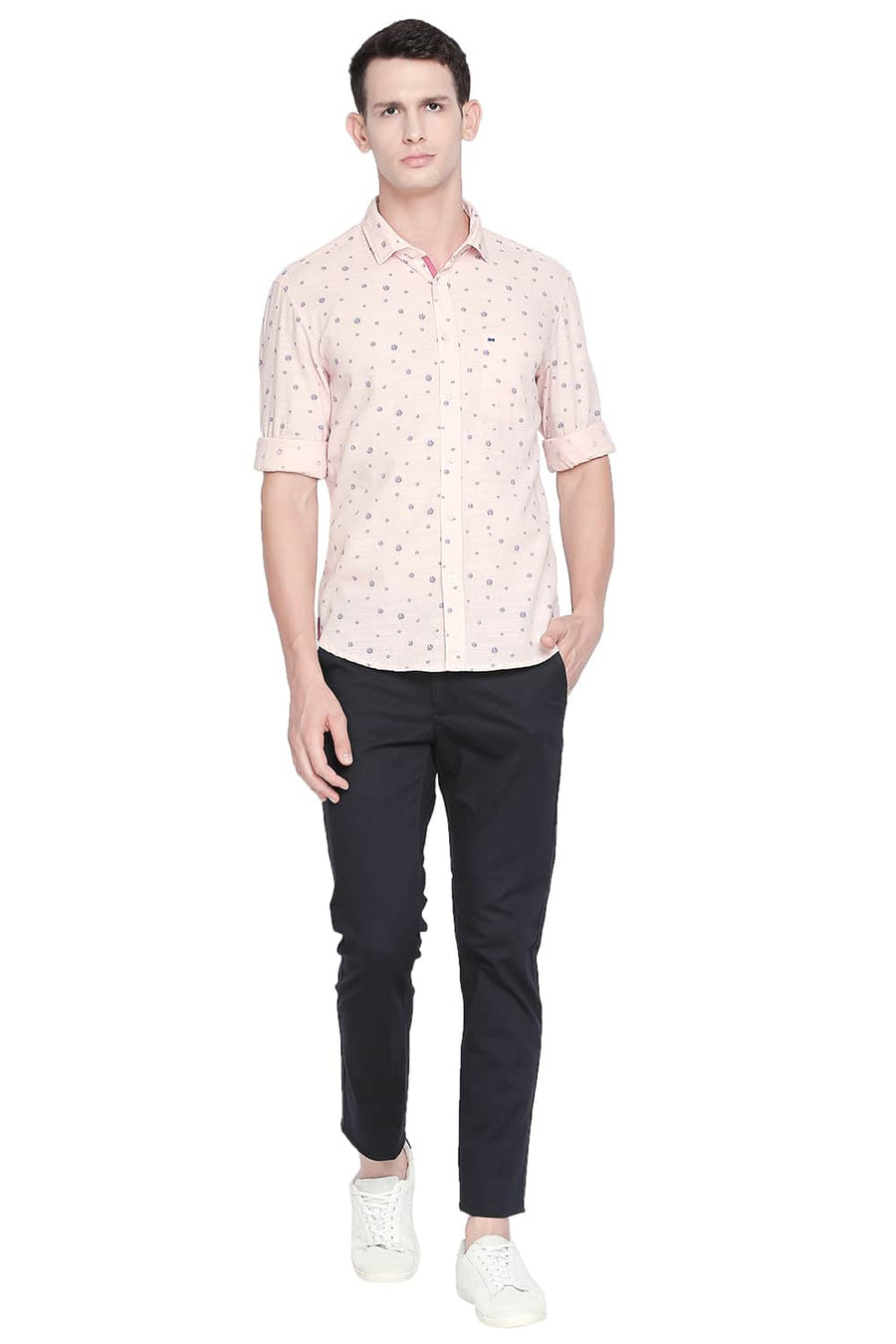 BASICS SLIM FIT SOFT PINK PRINTED SHIRT