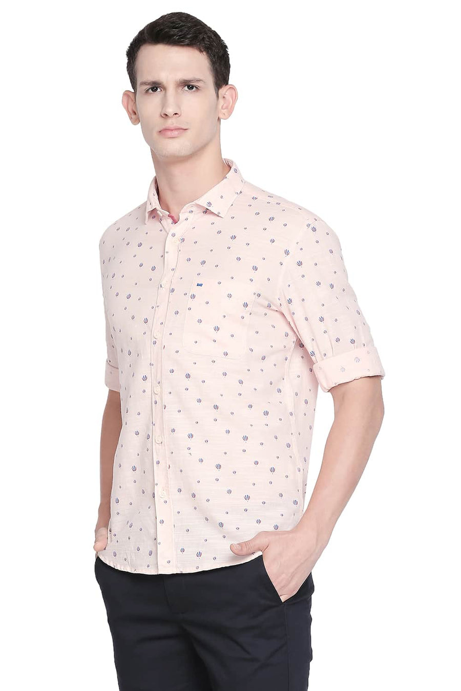 BASICS SLIM FIT SOFT PINK PRINTED SHIRT