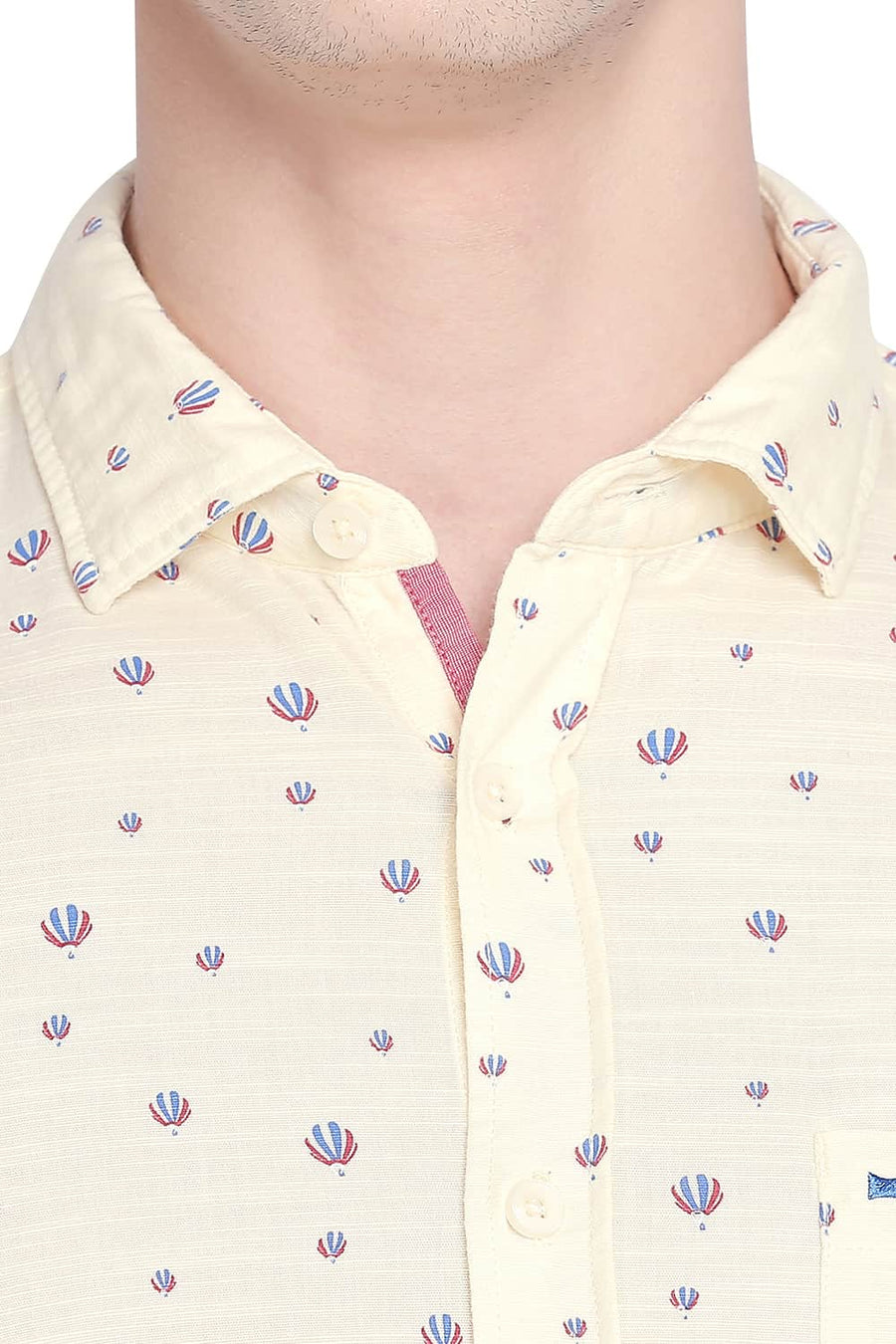 BASICS SLIM FIT PALE YELLOW PRINTED SHIRT