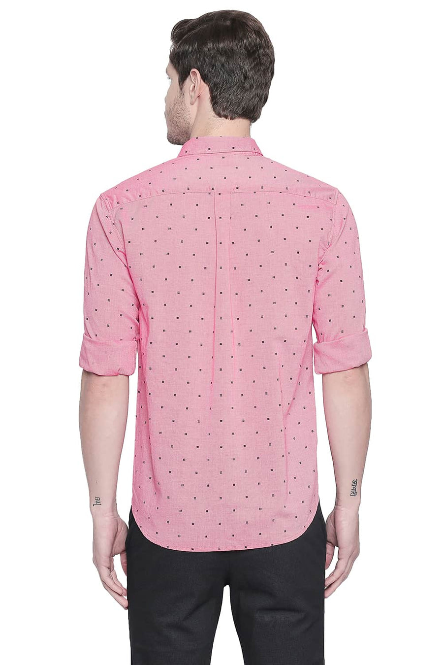 BASICS SLIM FIT AZALEA PINK ROYAL OXFORD PRINTED SHIRT