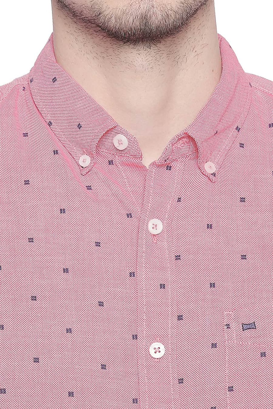 BASICS SLIM FIT AZALEA PINK ROYAL OXFORD PRINTED SHIRT