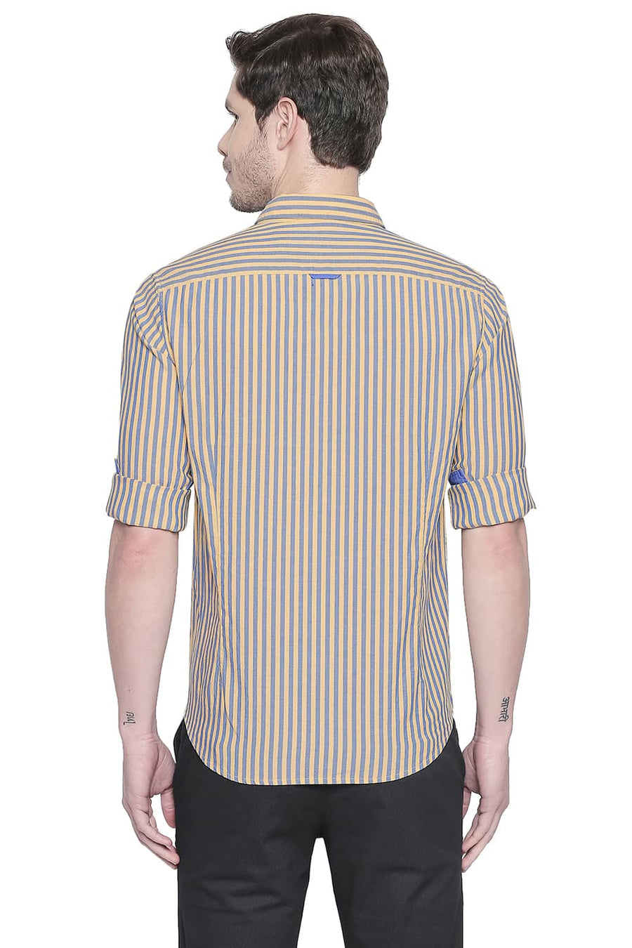 BASICS SLIM FIT YELLOW HAZE ROYAL OXFORD STRIPES SHIRT