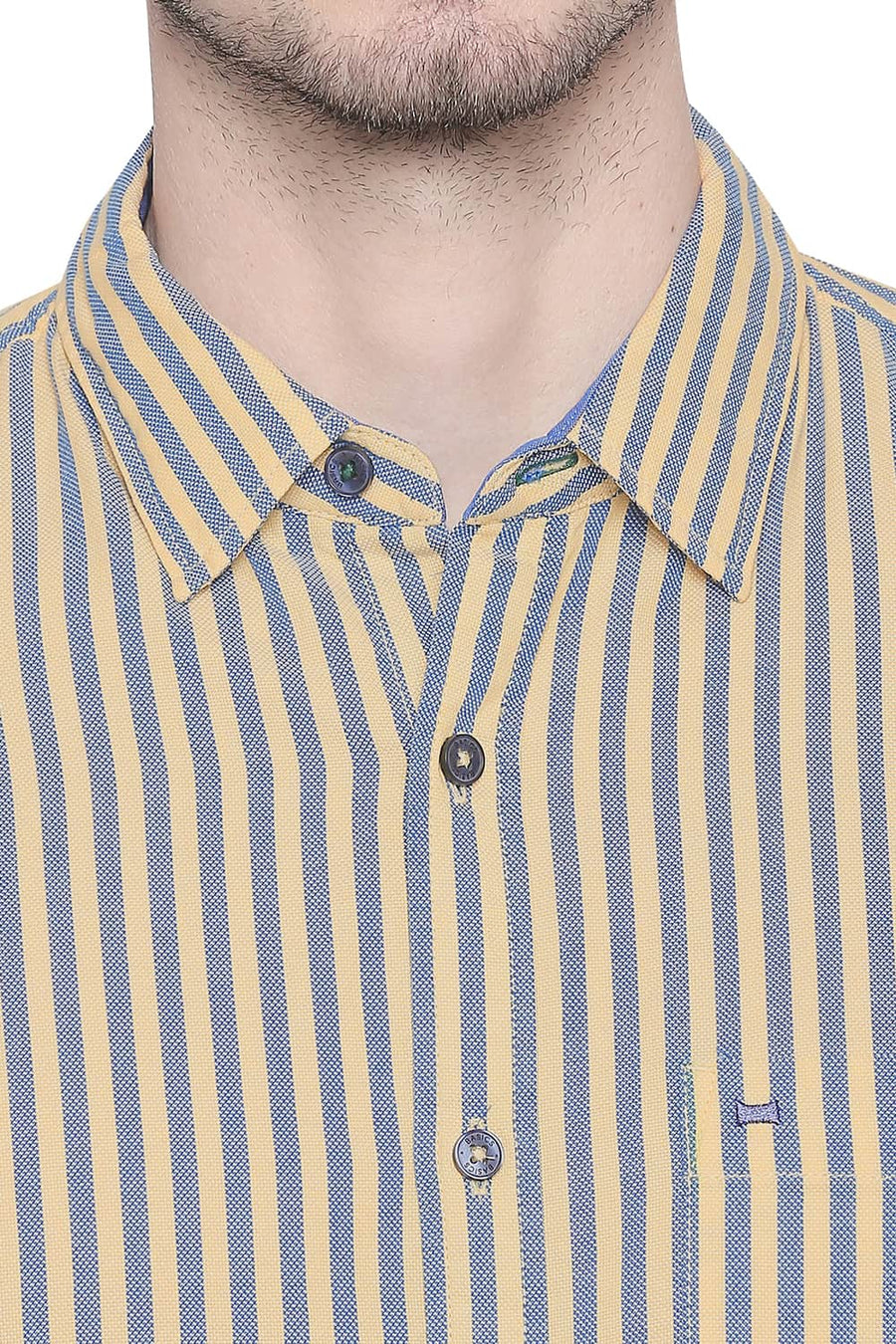BASICS SLIM FIT YELLOW HAZE ROYAL OXFORD STRIPES SHIRT