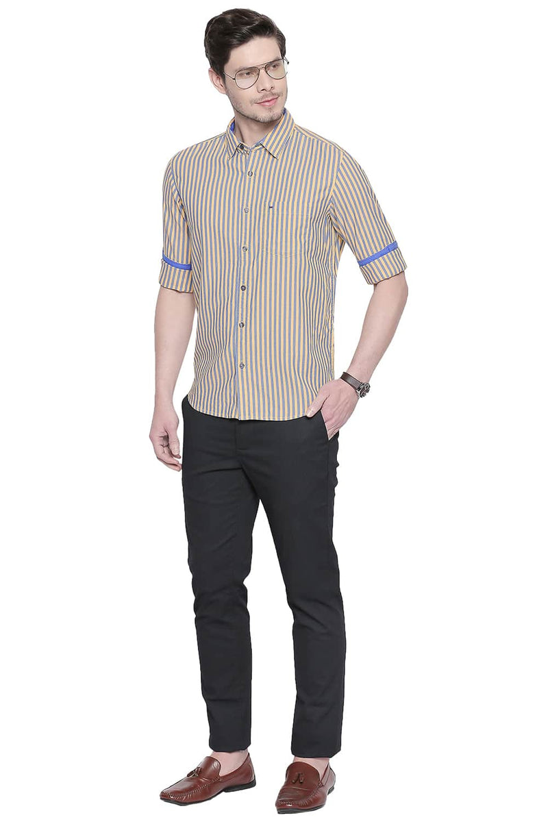 BASICS SLIM FIT ROYAL OXFORD STRIPES SHIRT