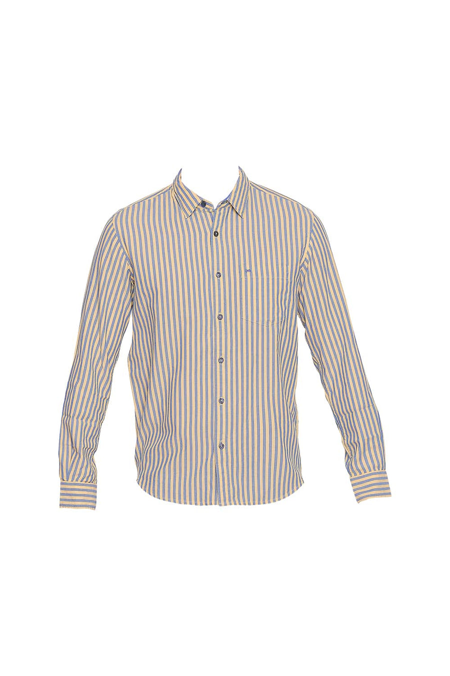 BASICS SLIM FIT YELLOW HAZE ROYAL OXFORD STRIPES SHIRT