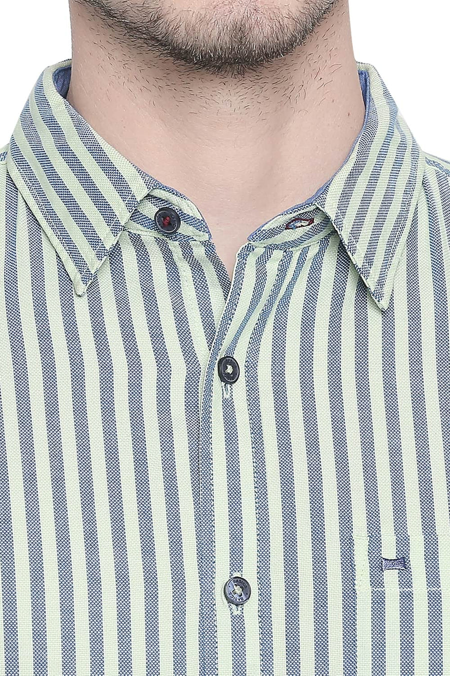BASICS SLIM FIT GREEN ASH ROYAL OXFORD STRIPES SHIRT