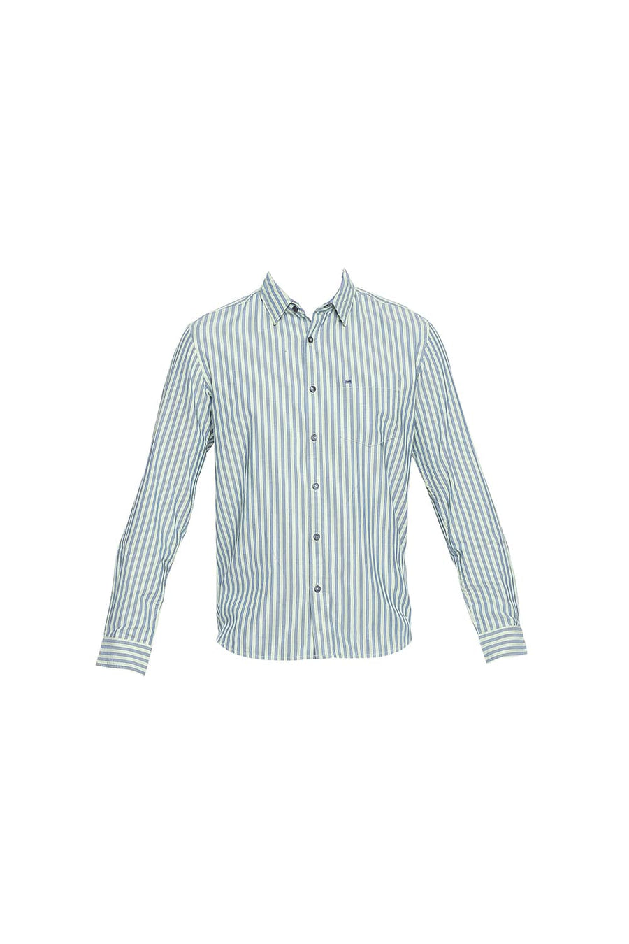 BASICS SLIM FIT GREEN ASH ROYAL OXFORD STRIPES SHIRT