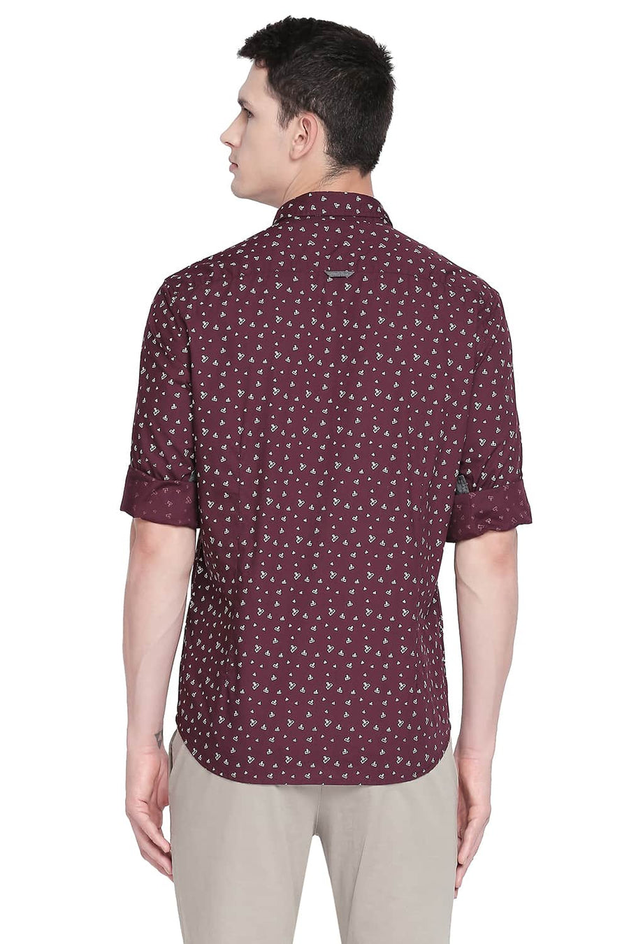 BASICS SLIM FIT WINDSOR MAROON PRINTED SHIRT