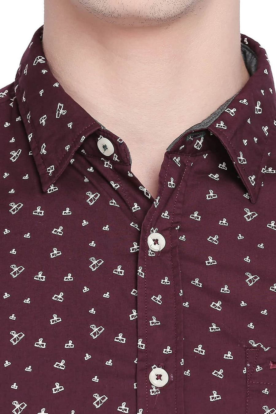 BASICS SLIM FIT WINDSOR MAROON PRINTED SHIRT