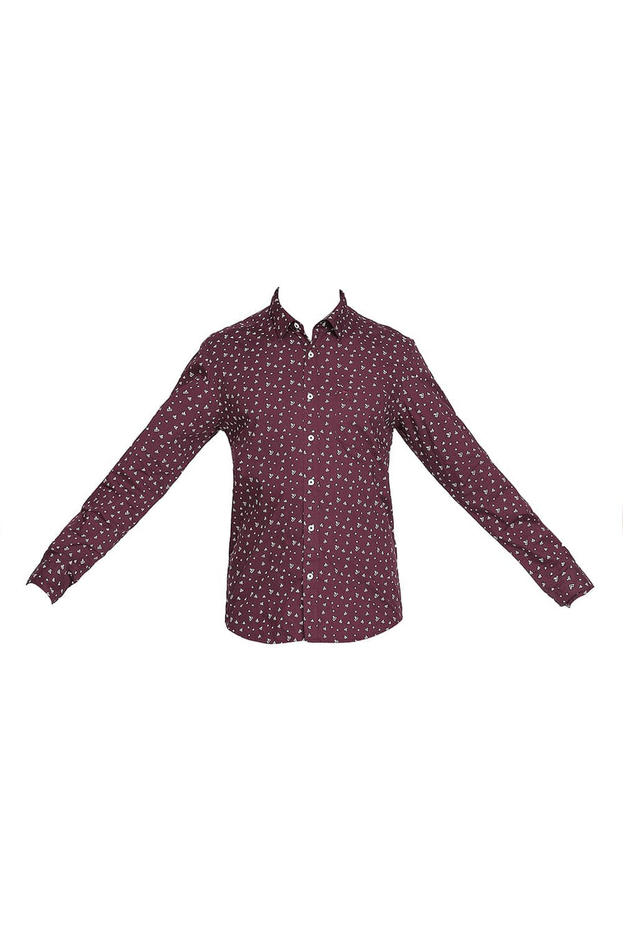 BASICS SLIM FIT WINDSOR MAROON PRINTED SHIRT