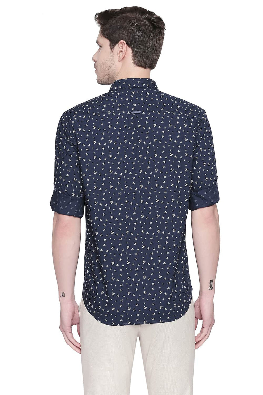 BASICS SLIM FIT MAJOLICA NAVY PRINTED SHIRT