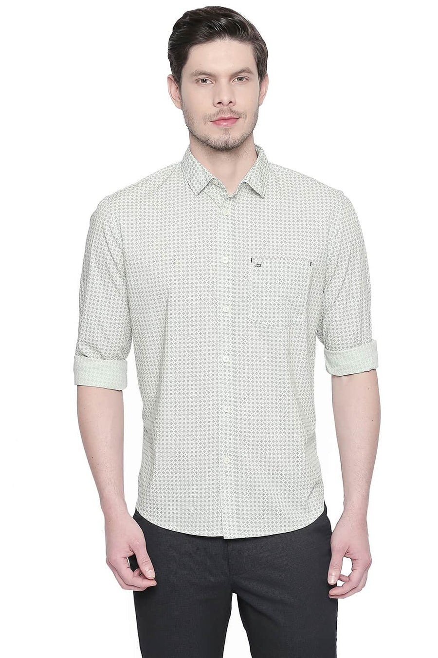 BASICS SLIM FIT PHANTOM GREEN PRINTED SHIRT