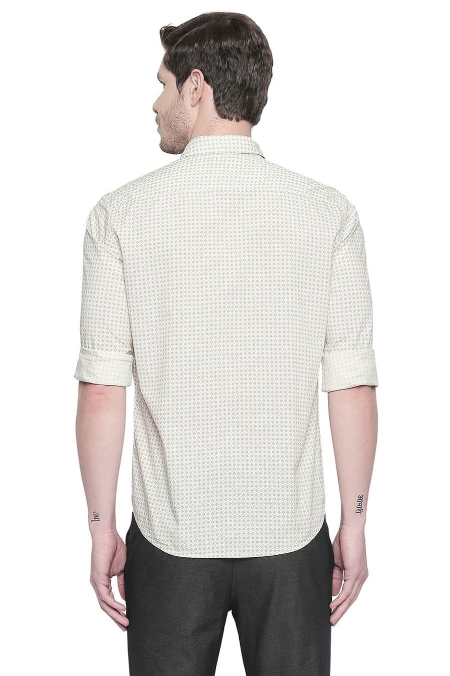 BASICS SLIM FIT RUTABAGA YELLOW PRINTED SHIRT