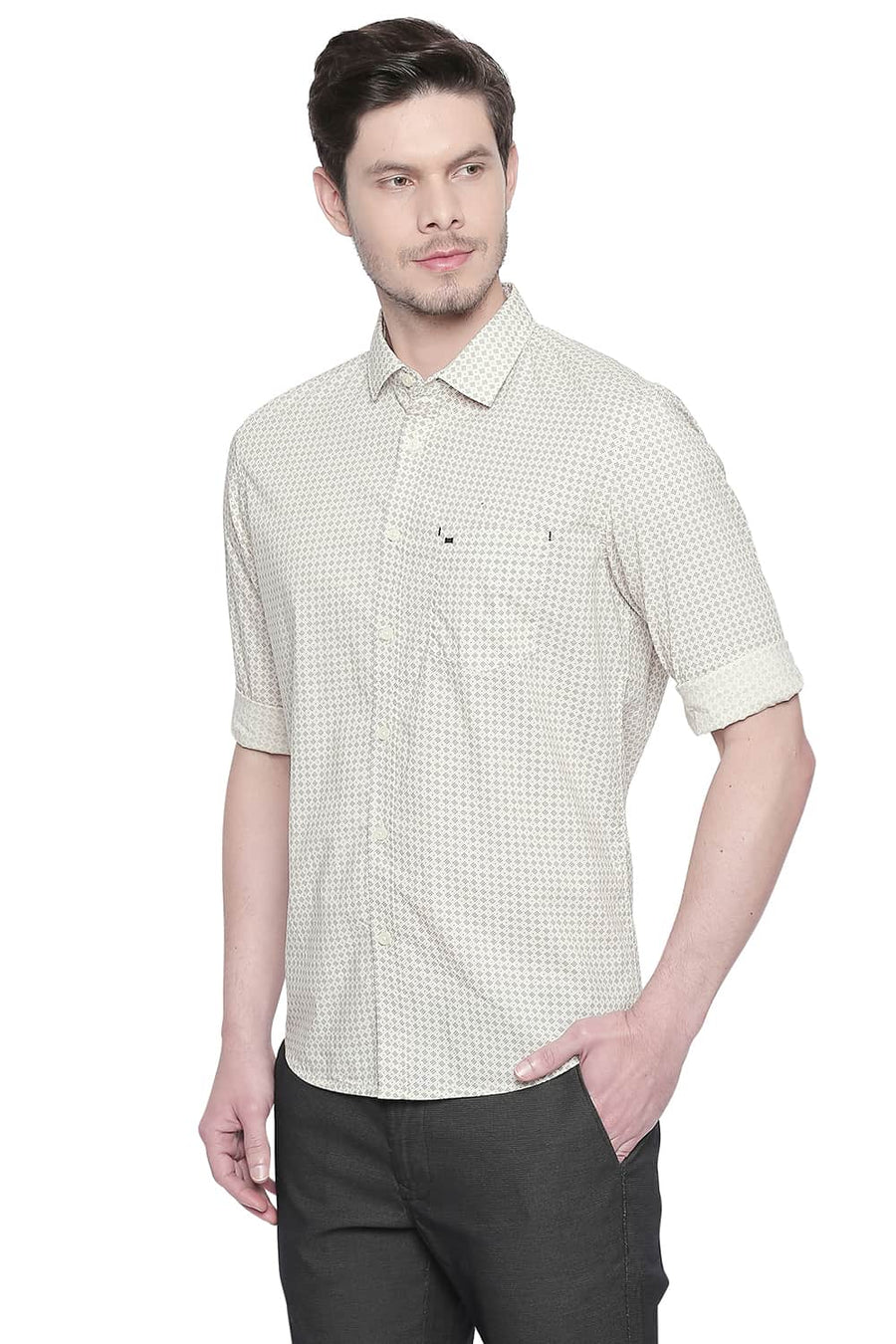 BASICS SLIM FIT RUTABAGA YELLOW PRINTED SHIRT