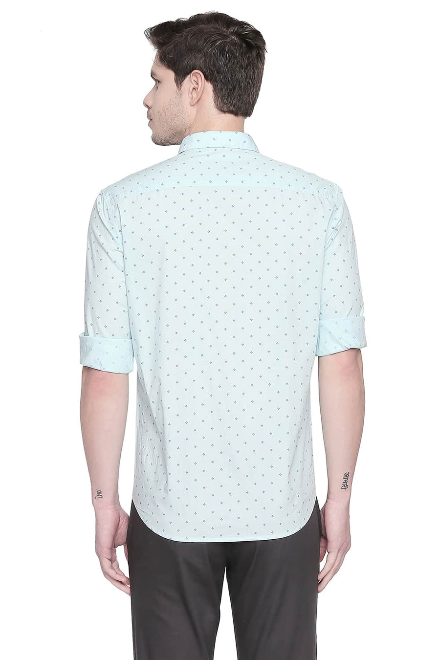 BASICS SLIM FIT SKY BLUE PRINTED SHIRT