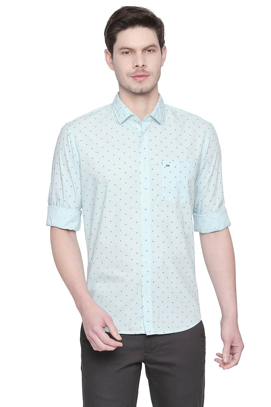 BASICS SLIM FIT SKY BLUE PRINTED SHIRT