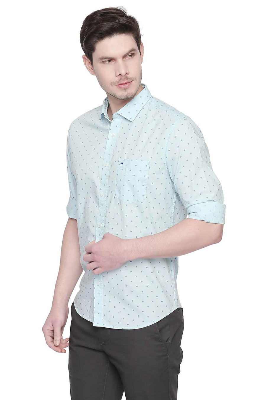 BASICS SLIM FIT SKY BLUE PRINTED SHIRT