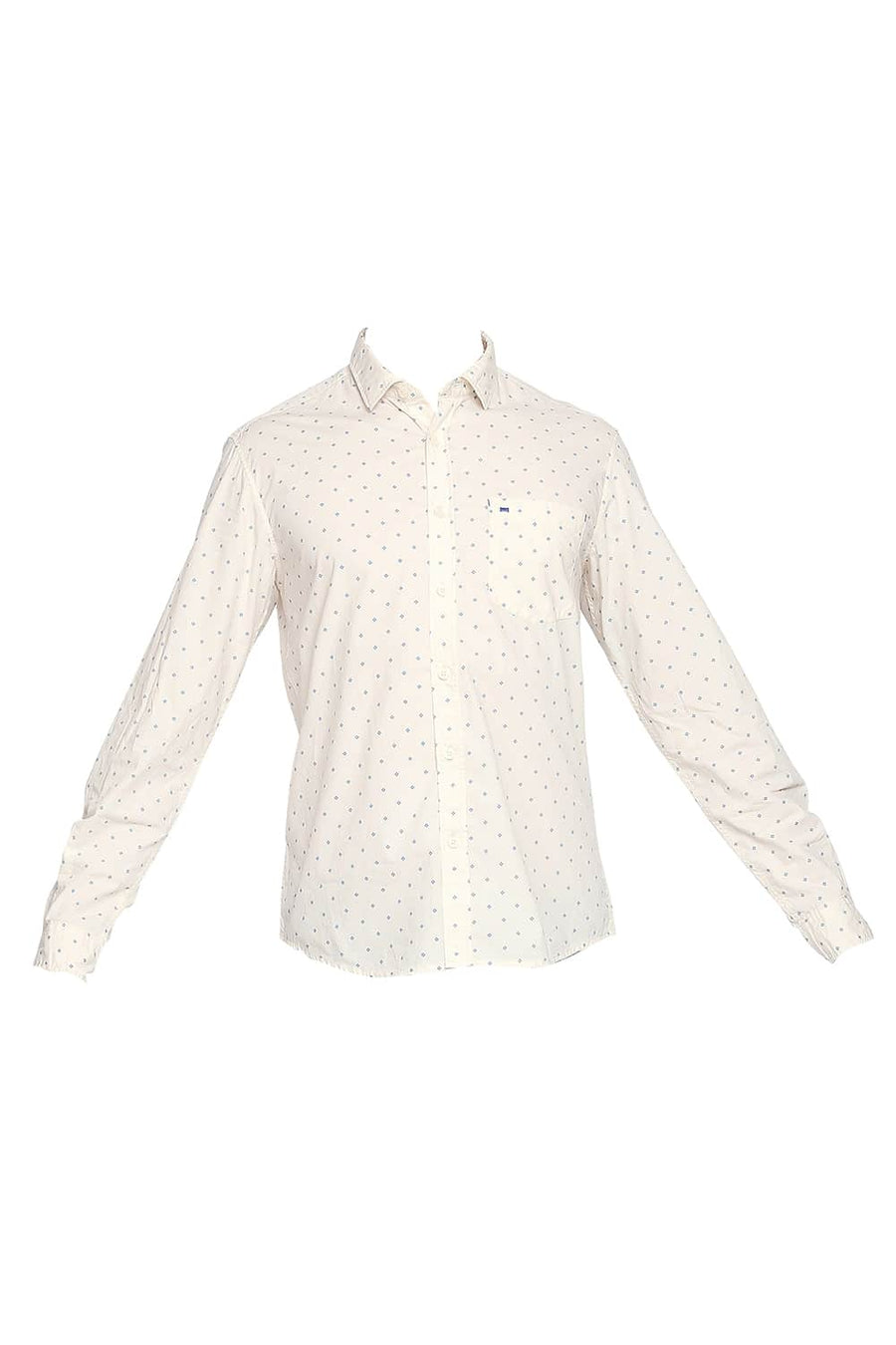 BASICS SLIM FIT ALMOND YELLOW PRINTED SHIRT