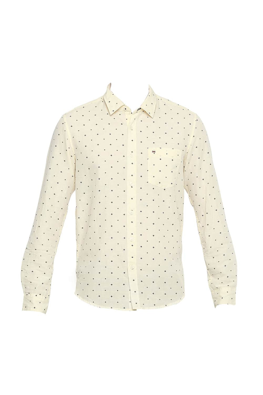 BASICS SLIM FIT MELLOW YELLOW COTTON LINEN PRINTED SHIRT