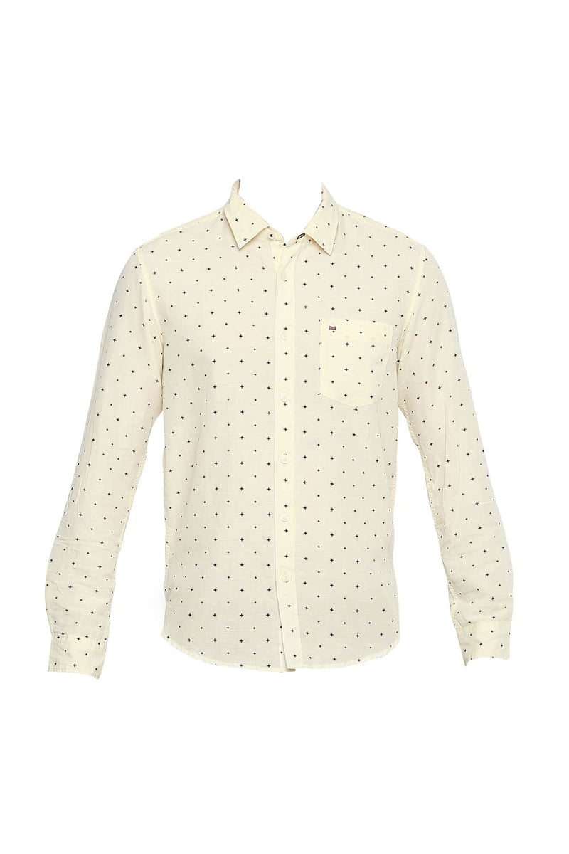 BASICS SLIM FIT COTTON LINEN PRINTED SHIRT