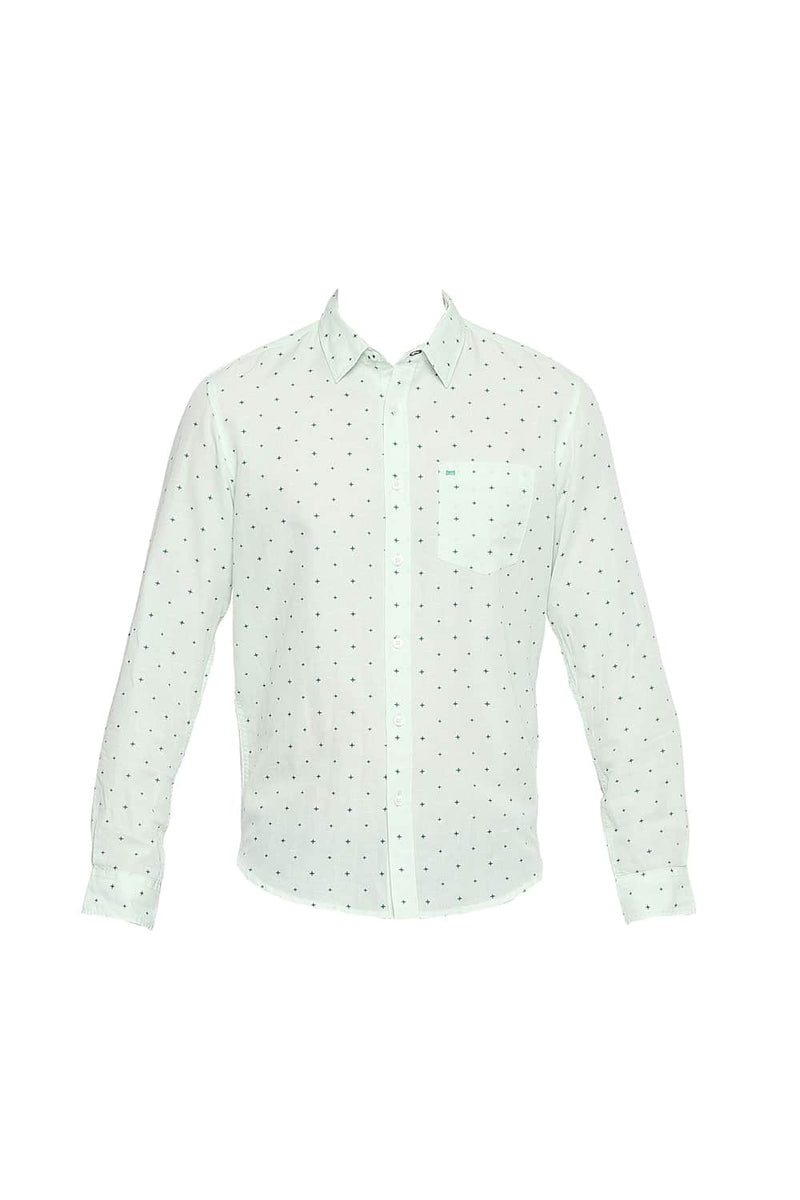 BASICS SLIM FIT COTTON LINEN PRINTED SHIRT