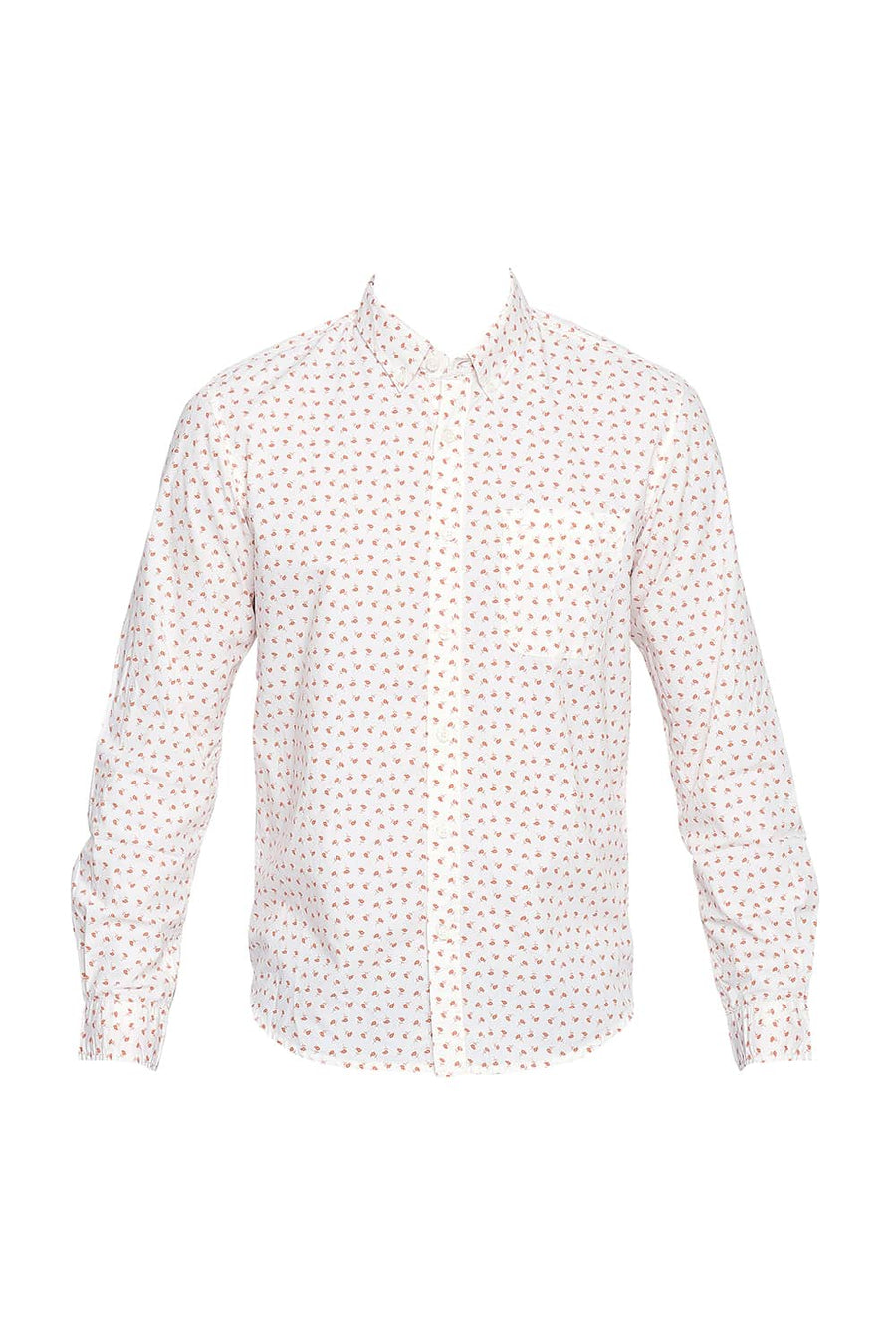 BASICS SLIM FIT CORAL ORANGE PRINTED SHIRT