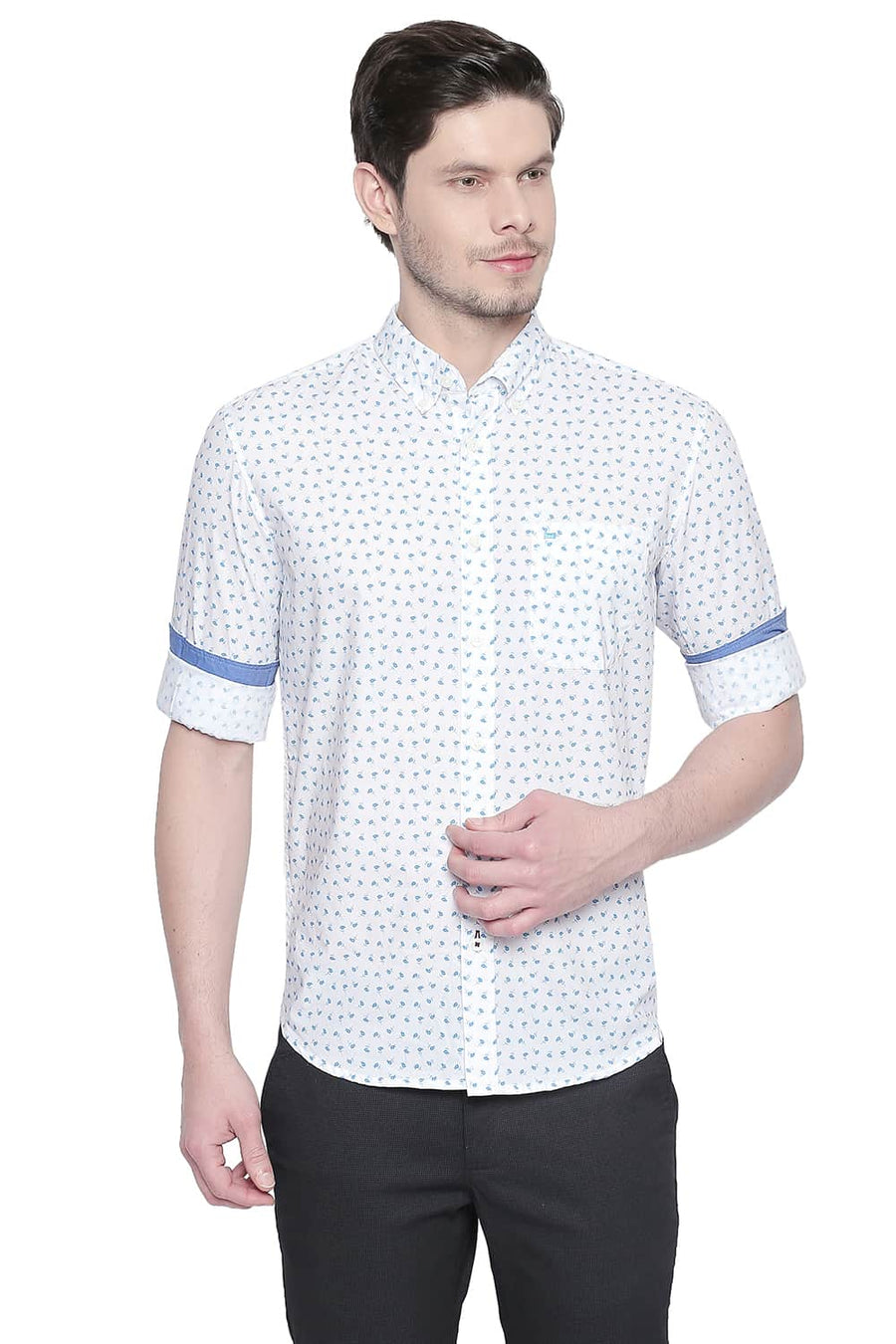 BASICS SLIM FIT BLUE DANUBE PRINTED SHIRT