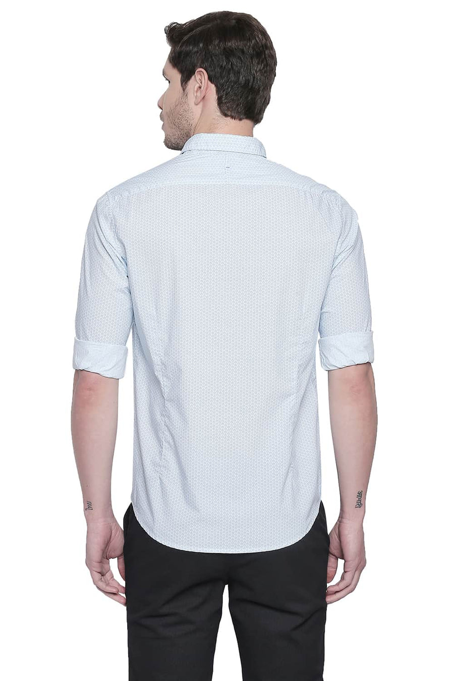 BASICS SLIM FIT CYAN BLUE PRINTED SHIRT