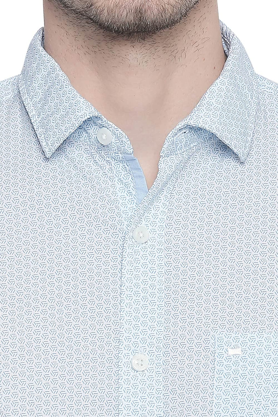BASICS SLIM FIT CYAN BLUE PRINTED SHIRT