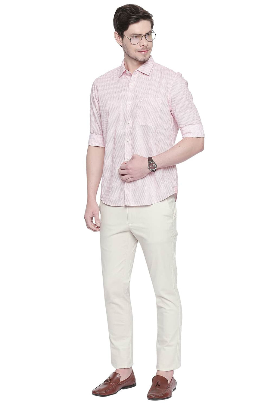 BASICS SLIM FIT RACING RED PRINTED SHIRT
