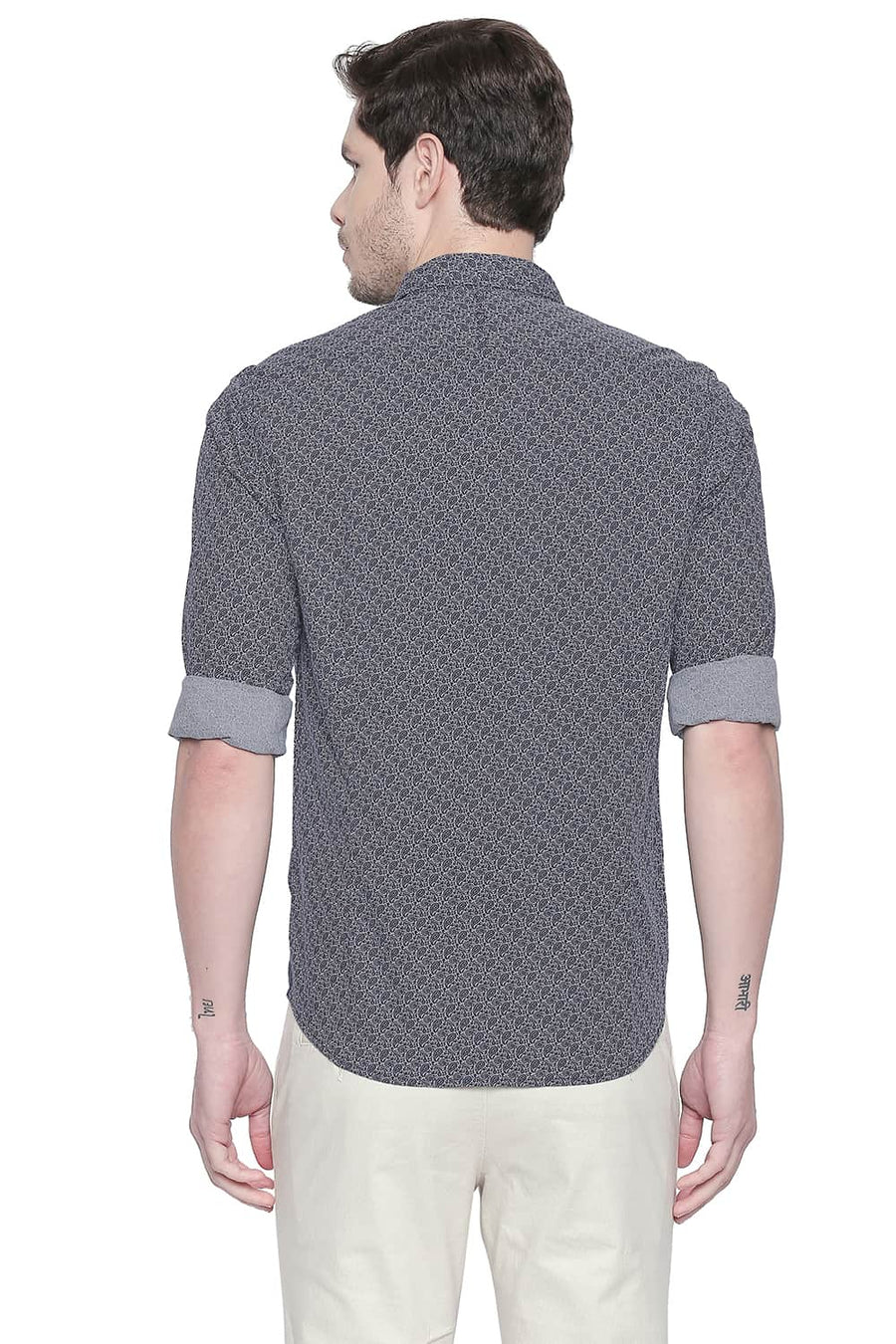 BASICS SLIM FIT DARK NAVY PRINTED SHIRT