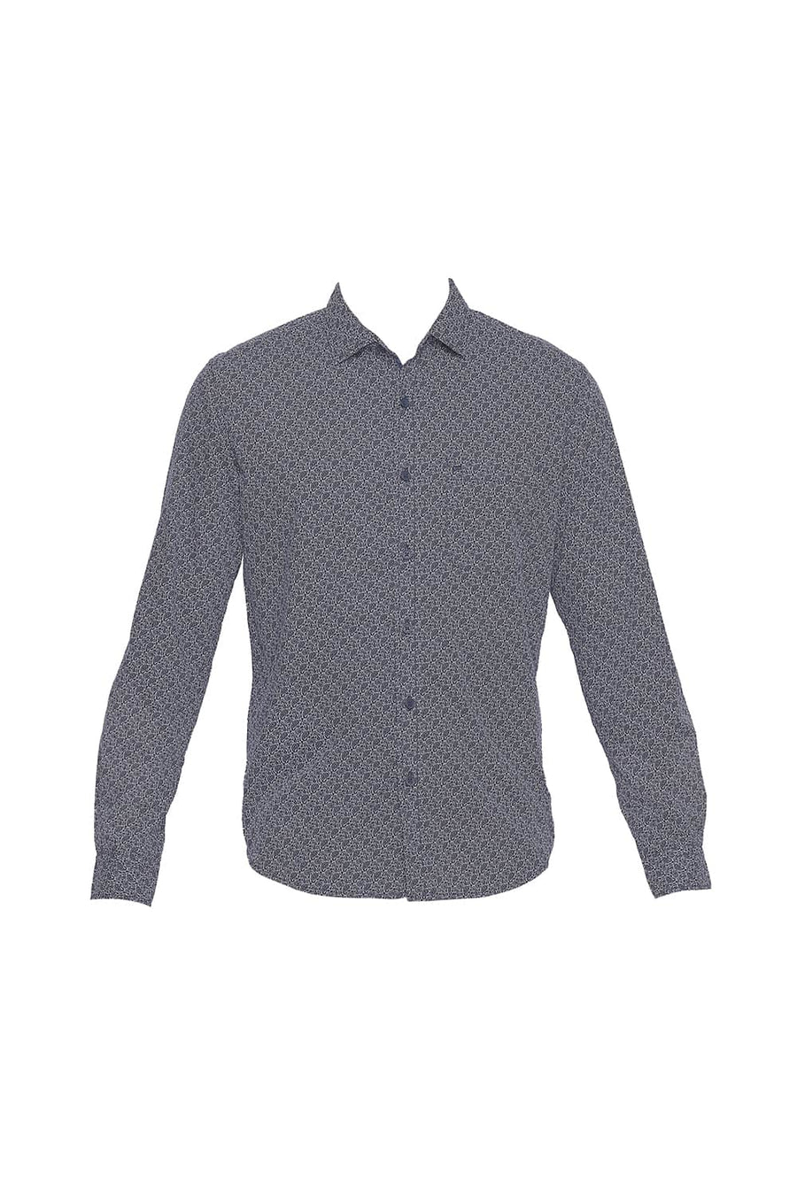 BASICS SLIM FIT DARK NAVY PRINTED SHIRT