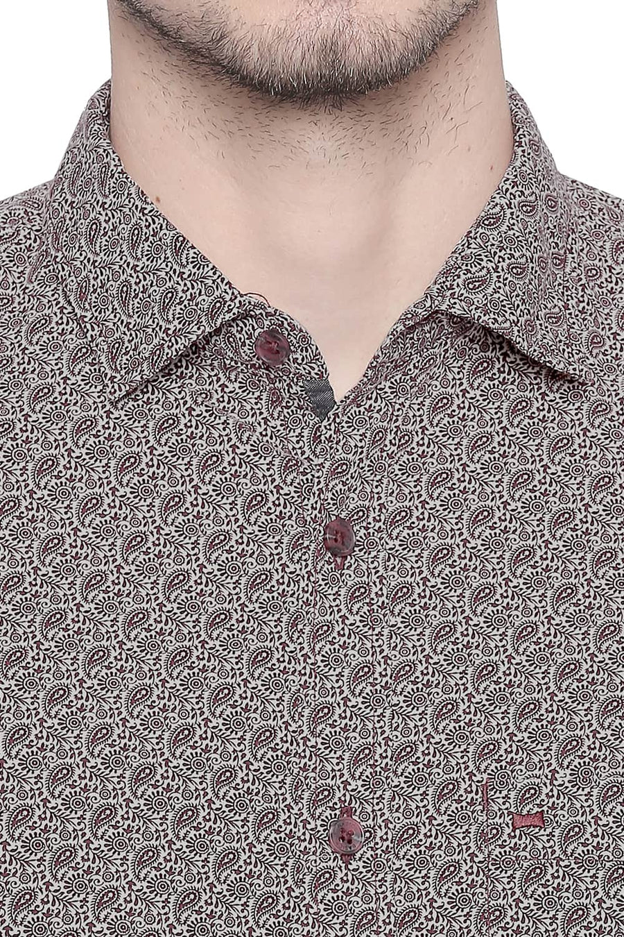 BASICS SLIM FIT RED MAHOGANY PRINTED SHIRT