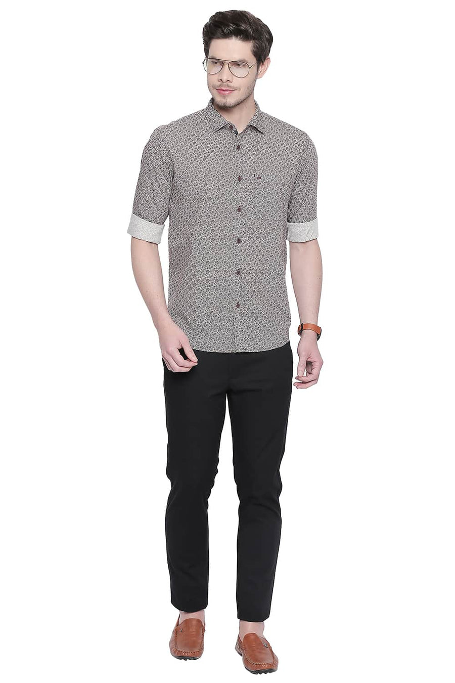 BASICS SLIM FIT RED MAHOGANY PRINTED SHIRT