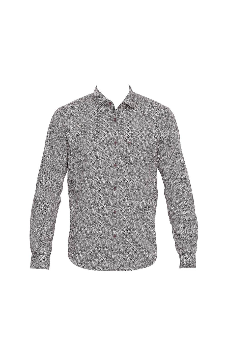 BASICS SLIM FIT RED MAHOGANY PRINTED SHIRT