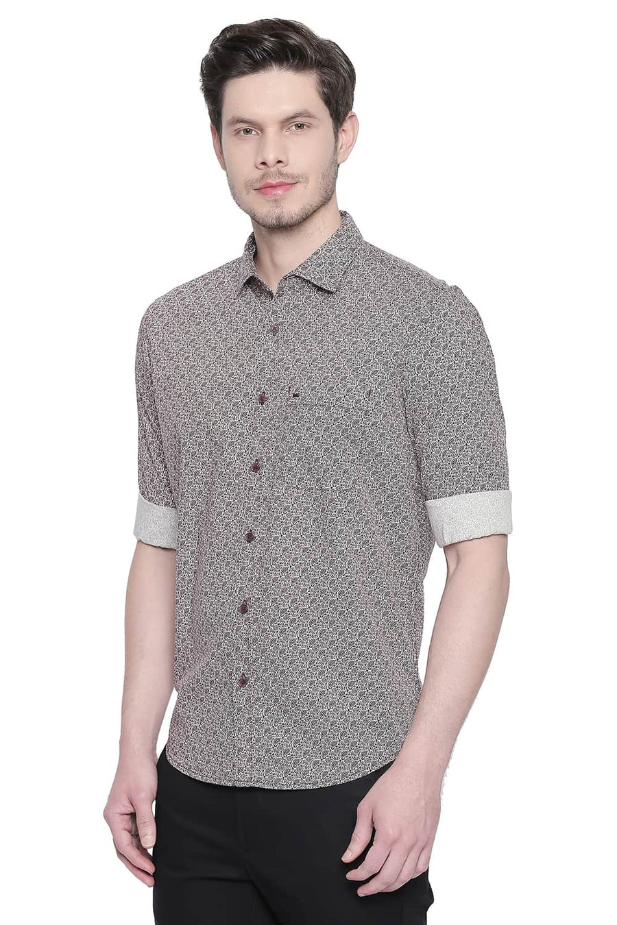 BASICS SLIM FIT RED MAHOGANY PRINTED SHIRT