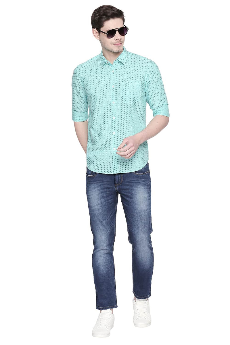 BASICS SLIM FIT CHAMBRAY PRINTED SHIRT