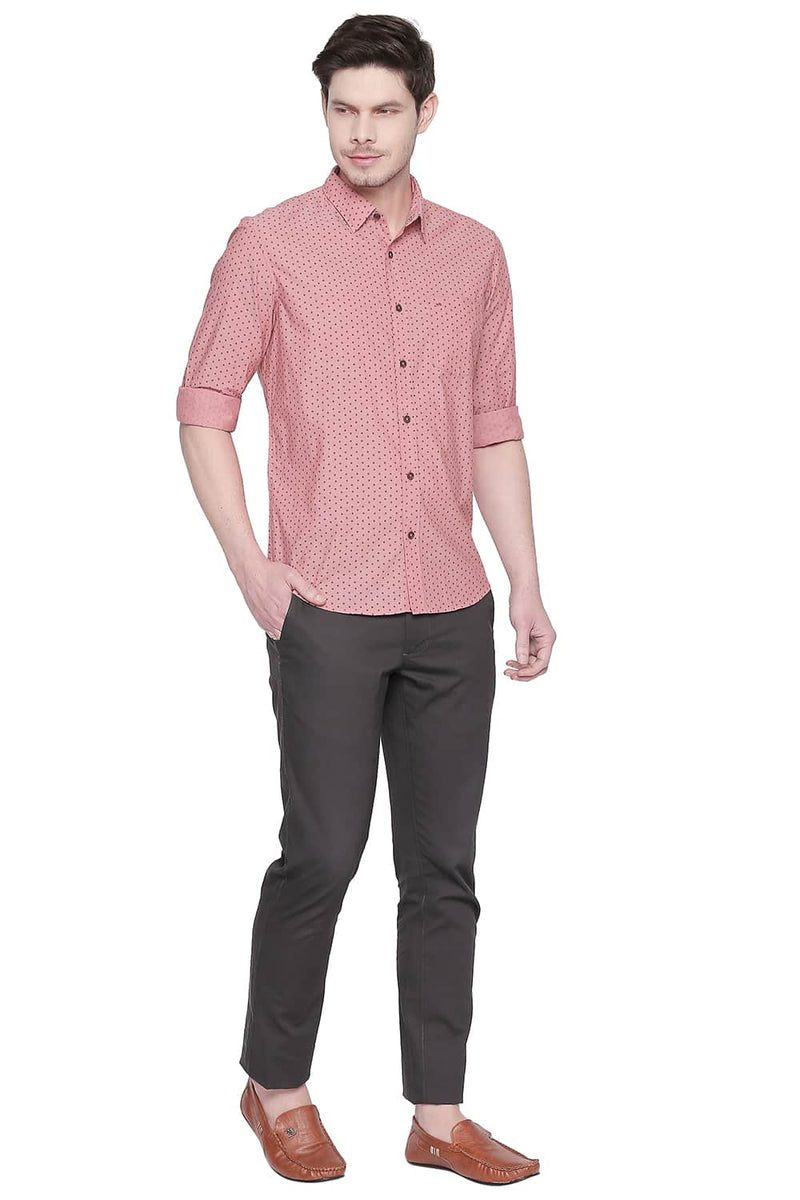 BASICS SLIM FIT CHAMBRAY PRINTED SHIRT