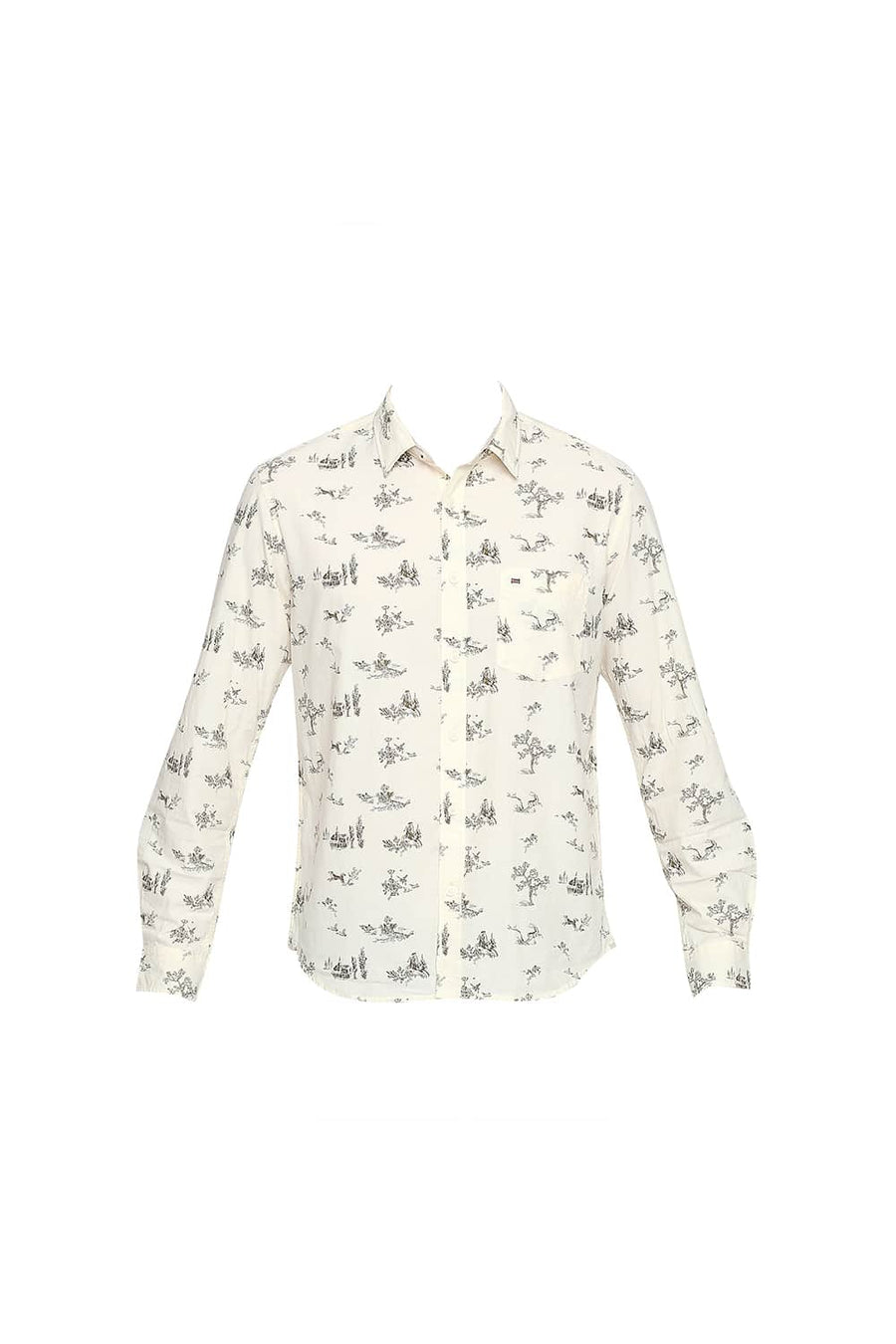 BASICS SLIM FIT PASTEL YELLOW CHAMBRAY PRINTED SHIRT