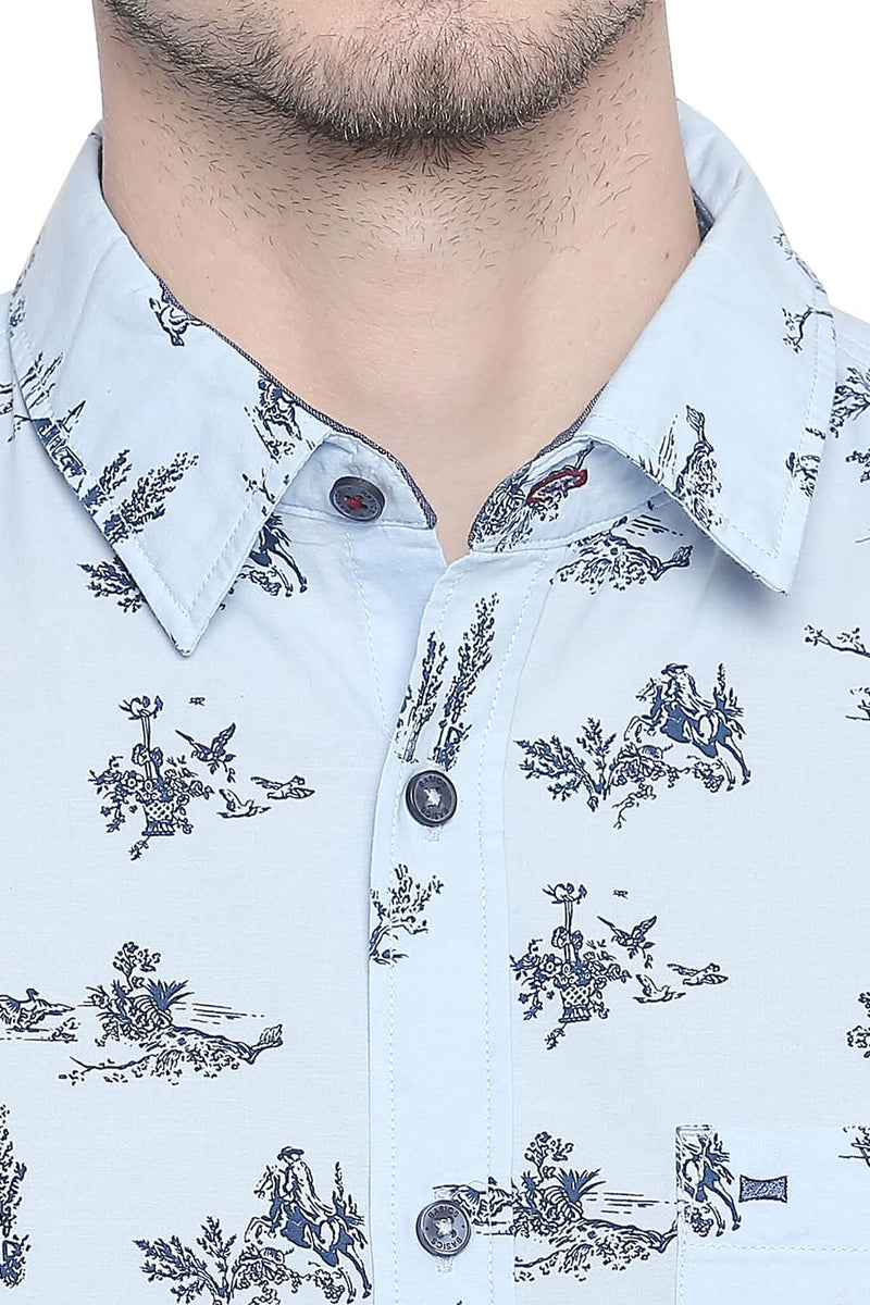 BASICS SLIM FIT CHAMBRAY PRINTED SHIRT