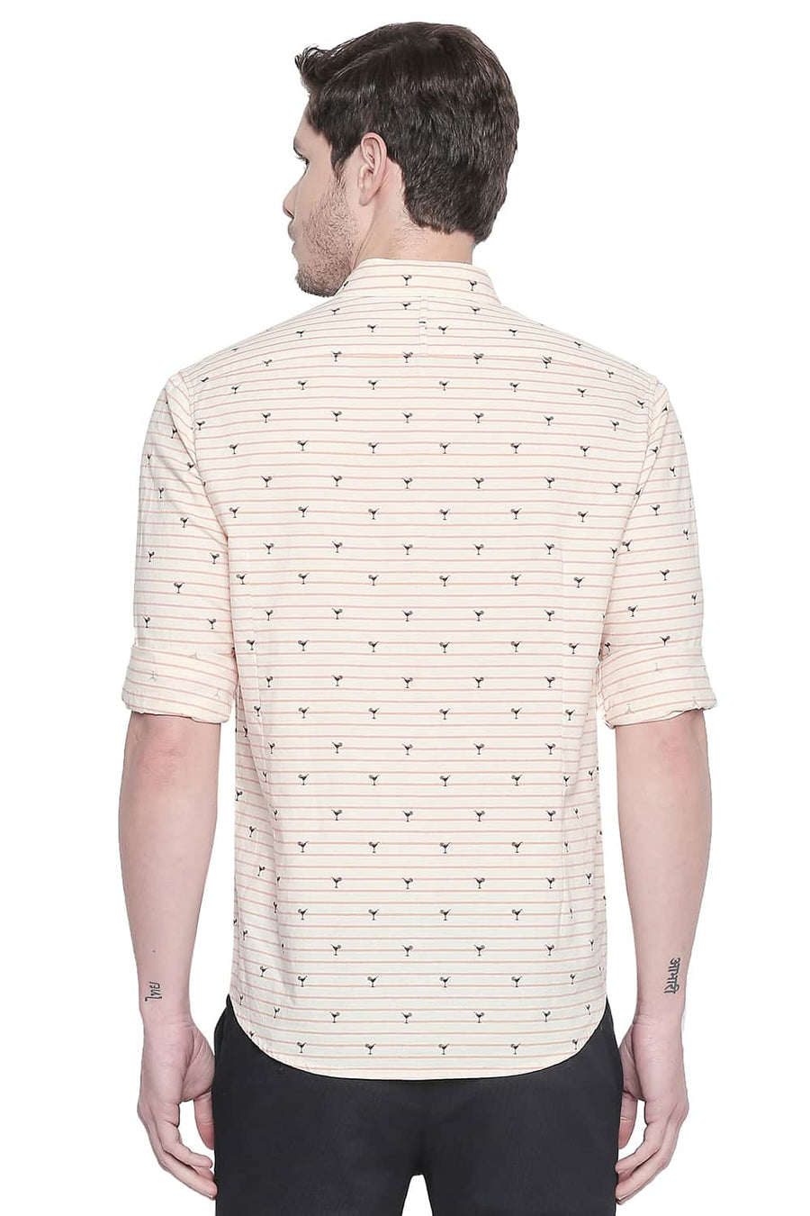 BASICS SLIM FIT ORANGE QUARTZ OXFORD PRINTED SHIRT
