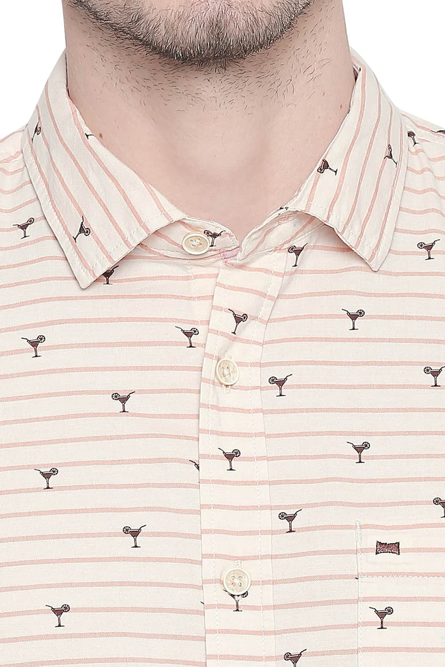 BASICS SLIM FIT ORANGE QUARTZ OXFORD PRINTED SHIRT
