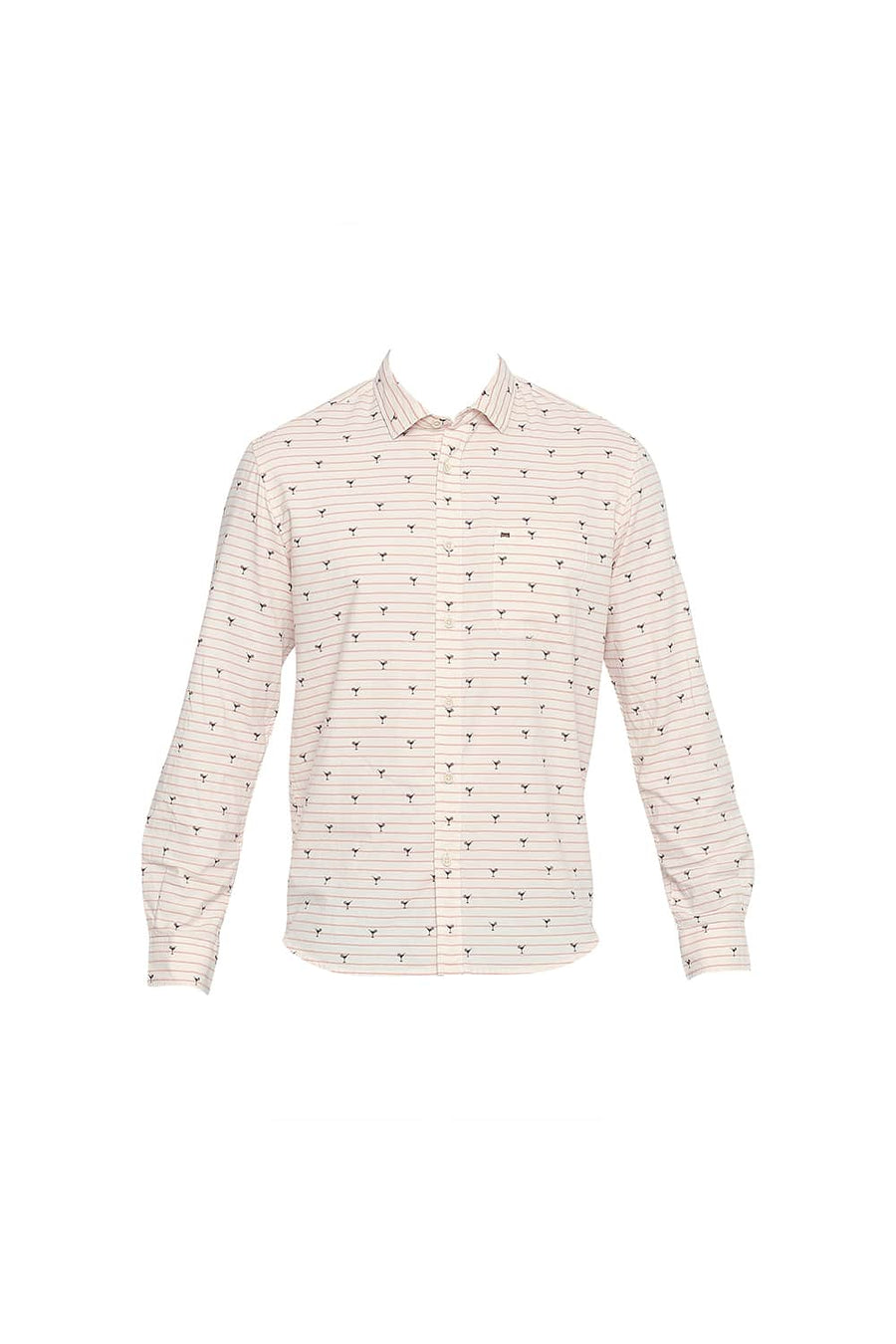 BASICS SLIM FIT ORANGE QUARTZ OXFORD PRINTED SHIRT