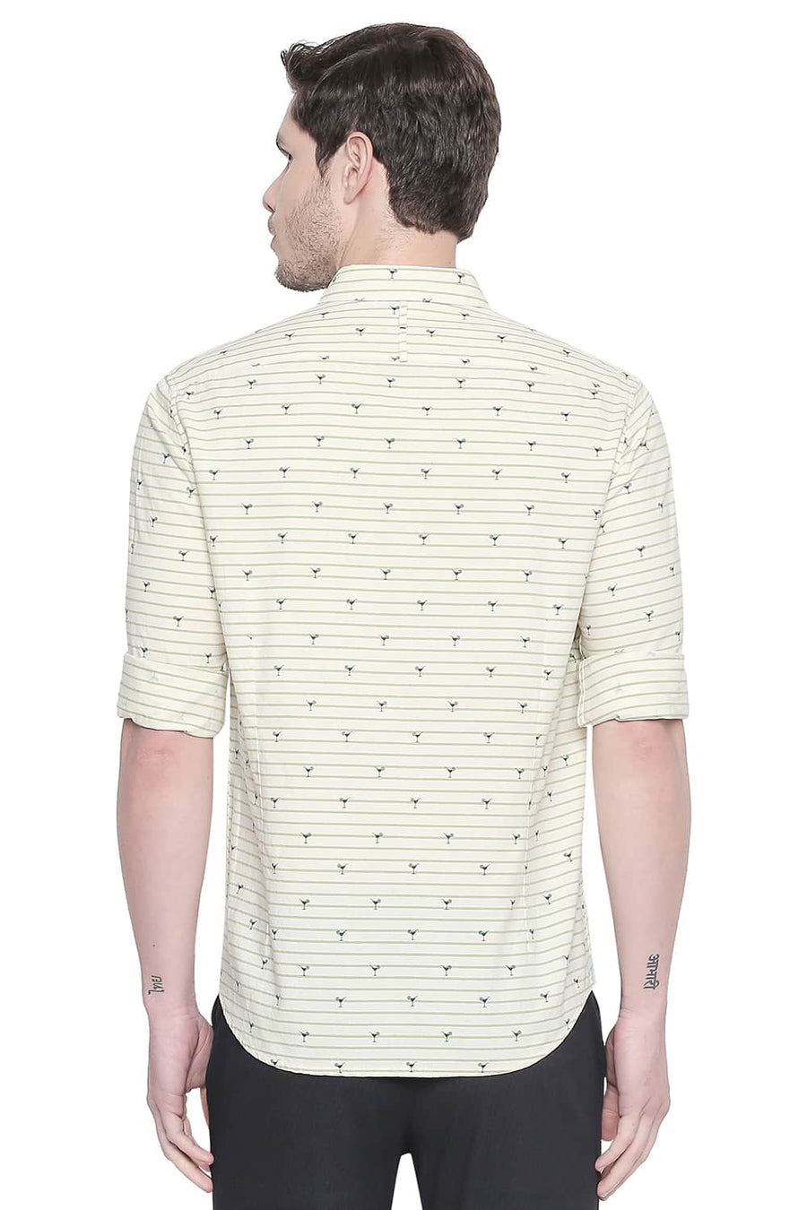 BASICS SLIM FIT OPALINE GREEN OXFORD PRINTED SHIRT